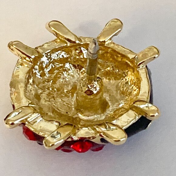 Vintage Ladybug Pin Tie Tac Lapel Hat Crystal Enamel Red Black Gold Plated - Picture 9 of 11
